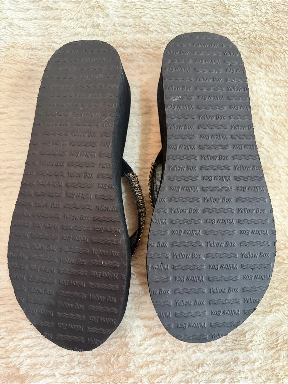 Yellow Box Black Rhinestone V-strap Sandals - Picture 4 of 5